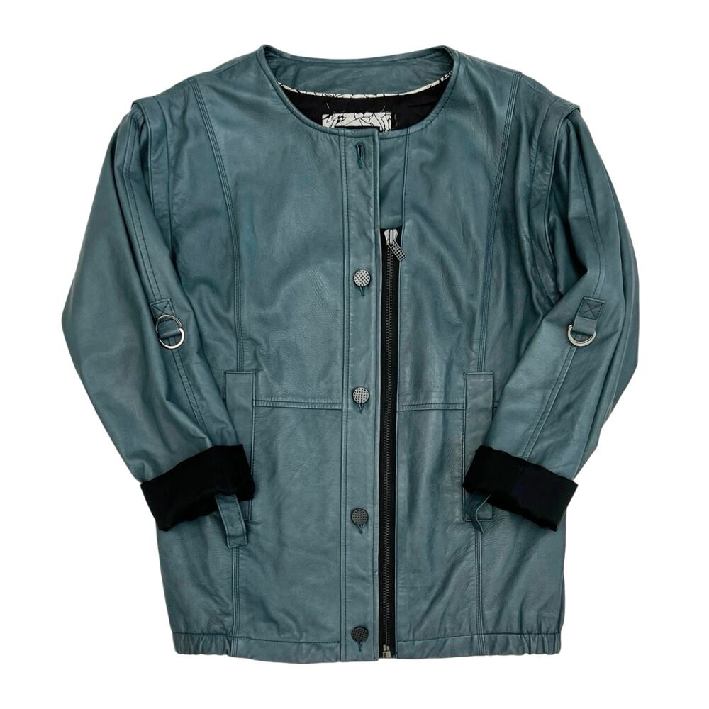 Kelly Wearstler Lambskin Leather Jacket Converts to Vest Teal Blue Size 2